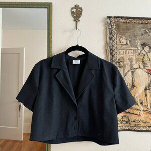 Aritzia Sunday Best Black Crop Button Down Blouse